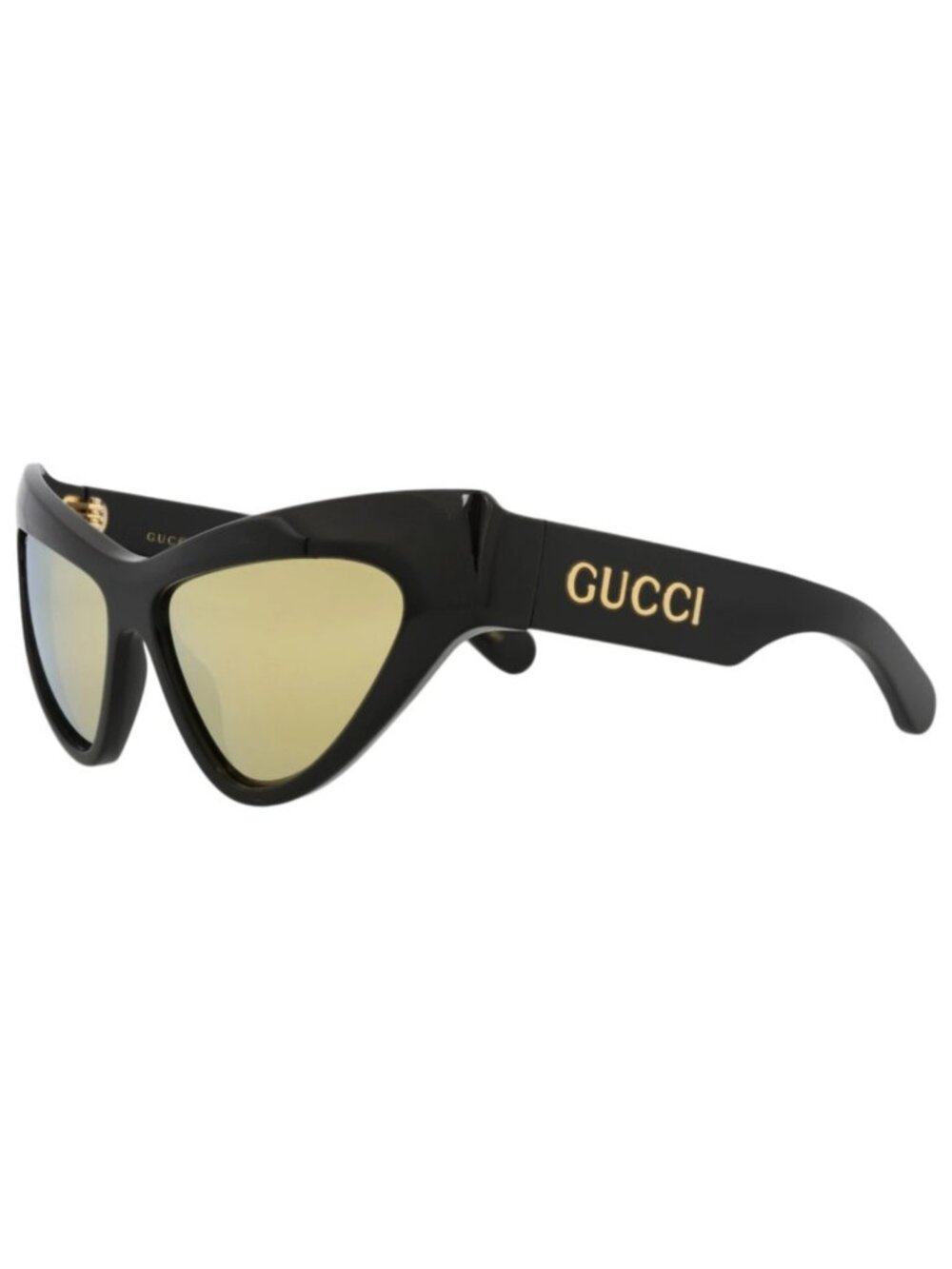 New Gucci Women's Sunglasses Cat Eye Recycled Acetate Frame Black Black Gold